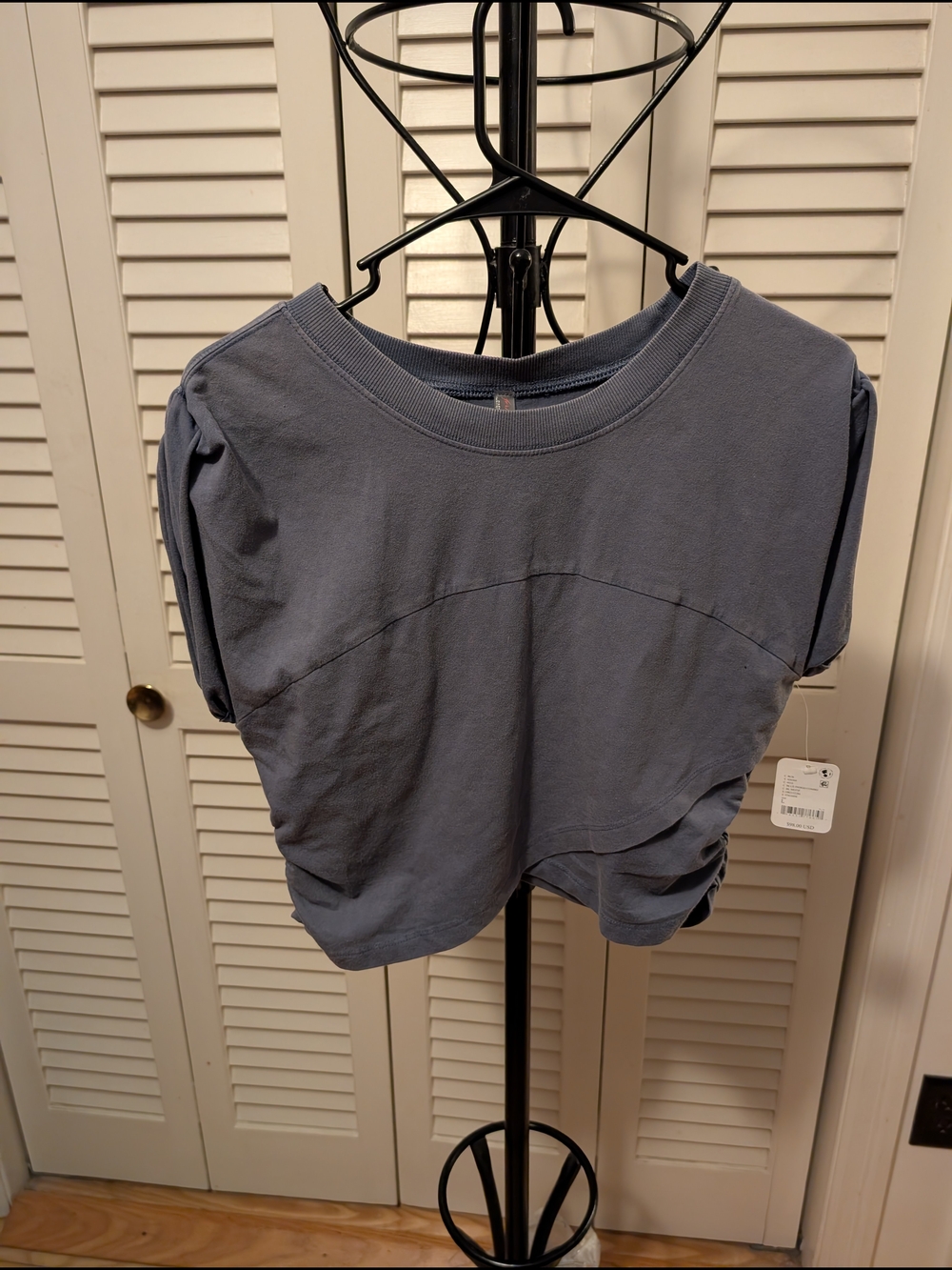 Free People Cropped Short Sleeve Top - Slate Blue Size Large